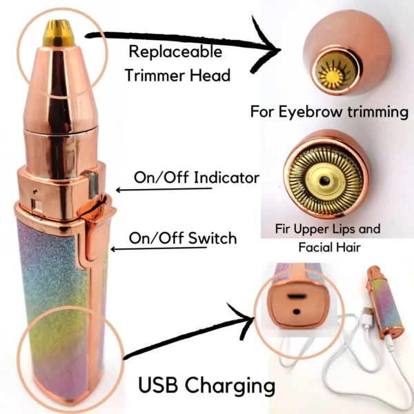 Eyebrow and Lips Hair Trimmer 2-in-1 USB charging various parts