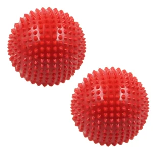 2 red acupressure plastic balls with spikes