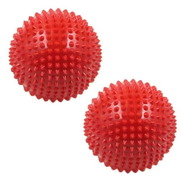 2 red acupressure plastic balls with spikes