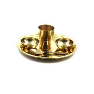 Kanha bhog thali with one glass, 2 katori and 1 spoon pooja accessories made of pure brass