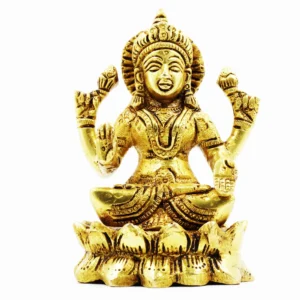 Laxmi Idol sitting on a Lotus made of brass