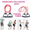 Toning tube with handle and two rope used for various physical exercise both by men and women