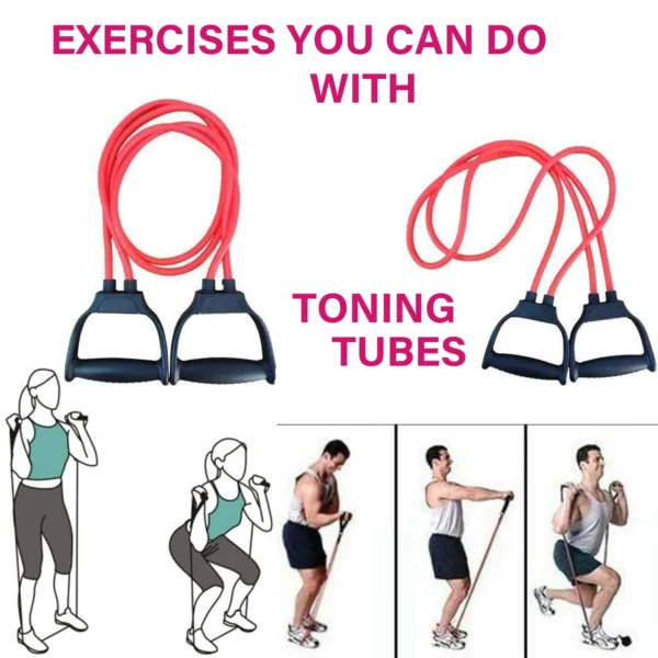 Toning tube with handle and two rope used for various physical exercise both by men and women