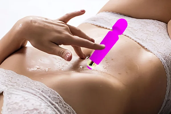 A girl using magic wand massager